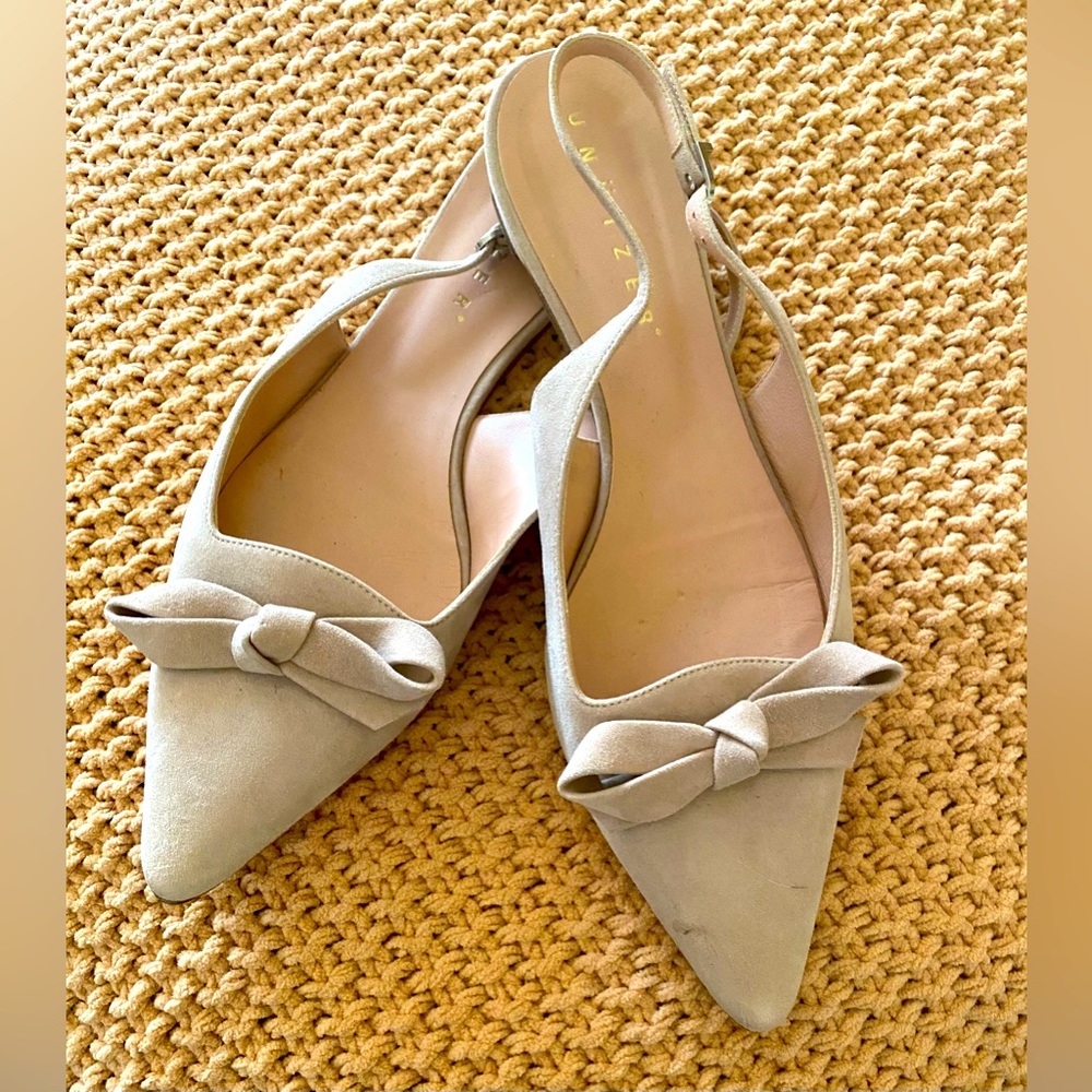 UNUTZER suede sling-back pointed bow shoes
